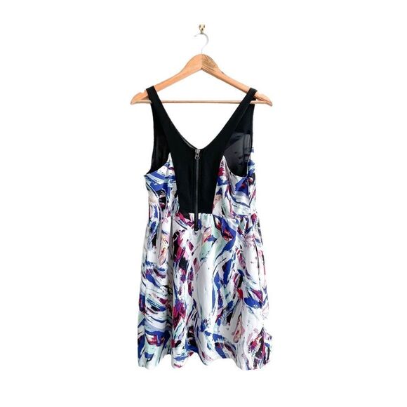 Dex Dress Abstract Back Zip Pockets Fit & Flare Lined Black Strap Women's M - Picture 2 of 10